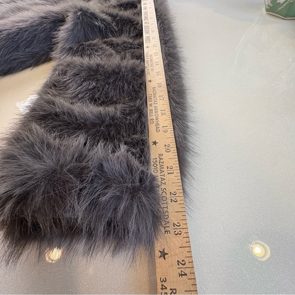 Rebecca Minkoff Gray Collar Faux Fur Jacket Gold Zip Cropped At Waist Silk Inner - Picture 15 of 15